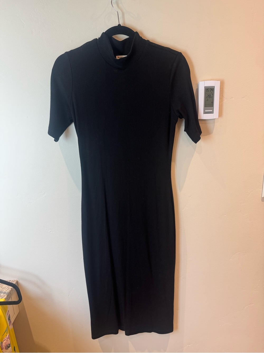 Marine Layer Black Short Sleeve Mock Neck Midi Dress